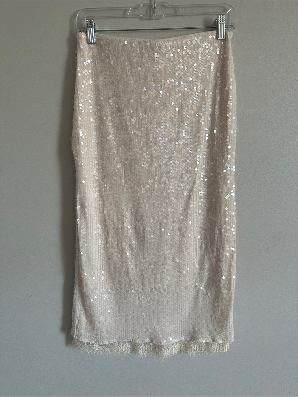 Sequin Midi Pencil Skirt in Cream